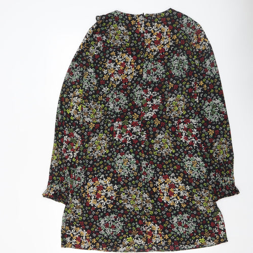 Topshop Women’s Multicoloured Floral Shift Dress Size 14 Long Sleeve Ruffle