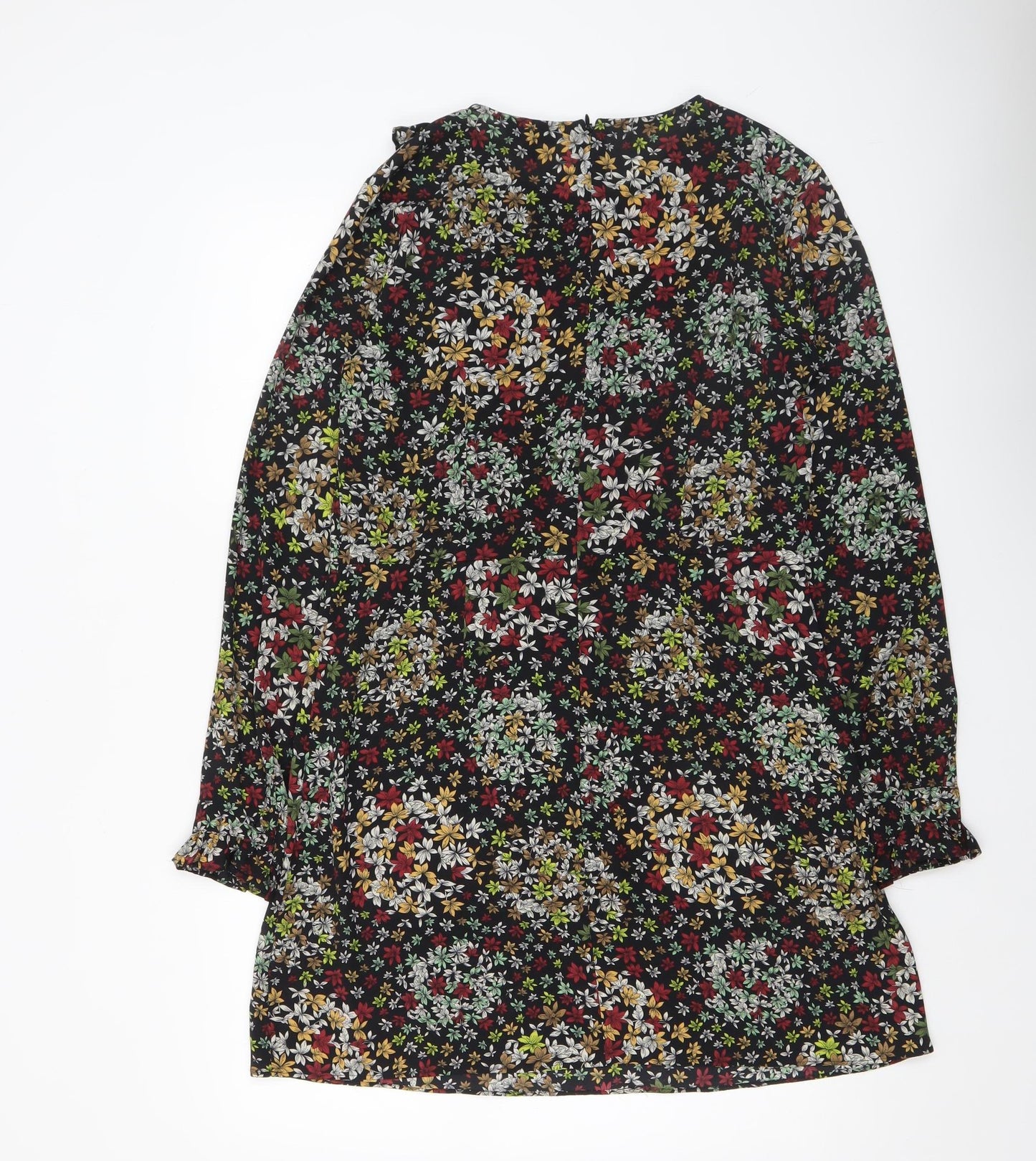 Topshop Women’s Multicoloured Floral Shift Dress Size 14 Long Sleeve Ruffle