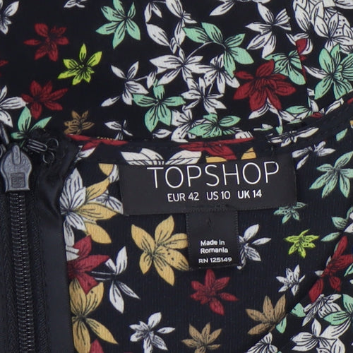 Topshop Women’s Multicoloured Floral Shift Dress Size 14 Long Sleeve Ruffle