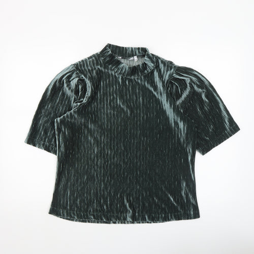 b.young Women's Green Velvet Mock Neck Puff Sleeve Blouse Size M