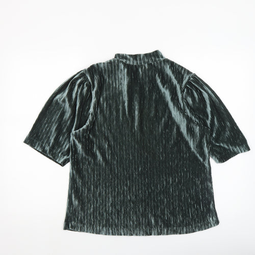b.young Women's Green Velvet Mock Neck Puff Sleeve Blouse Size M