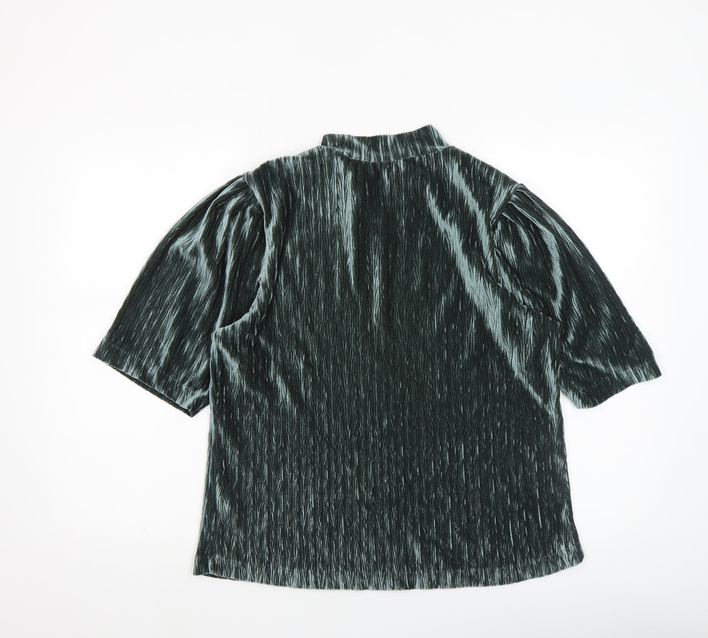 b.young Women's Green Velvet Mock Neck Puff Sleeve Blouse Size M