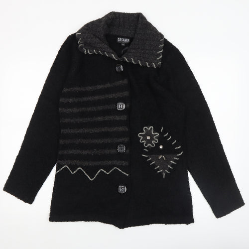 Casamia Womens Black Collared Chunky Knit Cardigan Size S