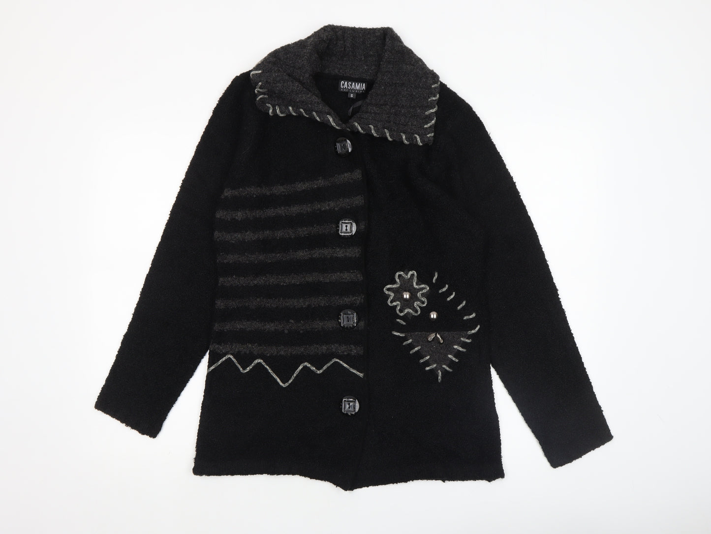 Casamia Womens Black Collared Chunky Knit Cardigan Size S