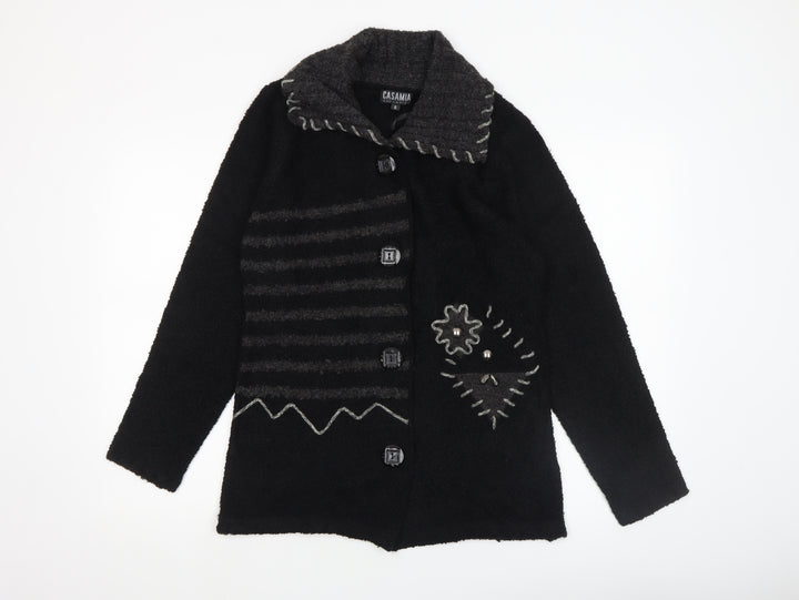 Casamia Womens Black Collared Chunky Knit Cardigan Size S
