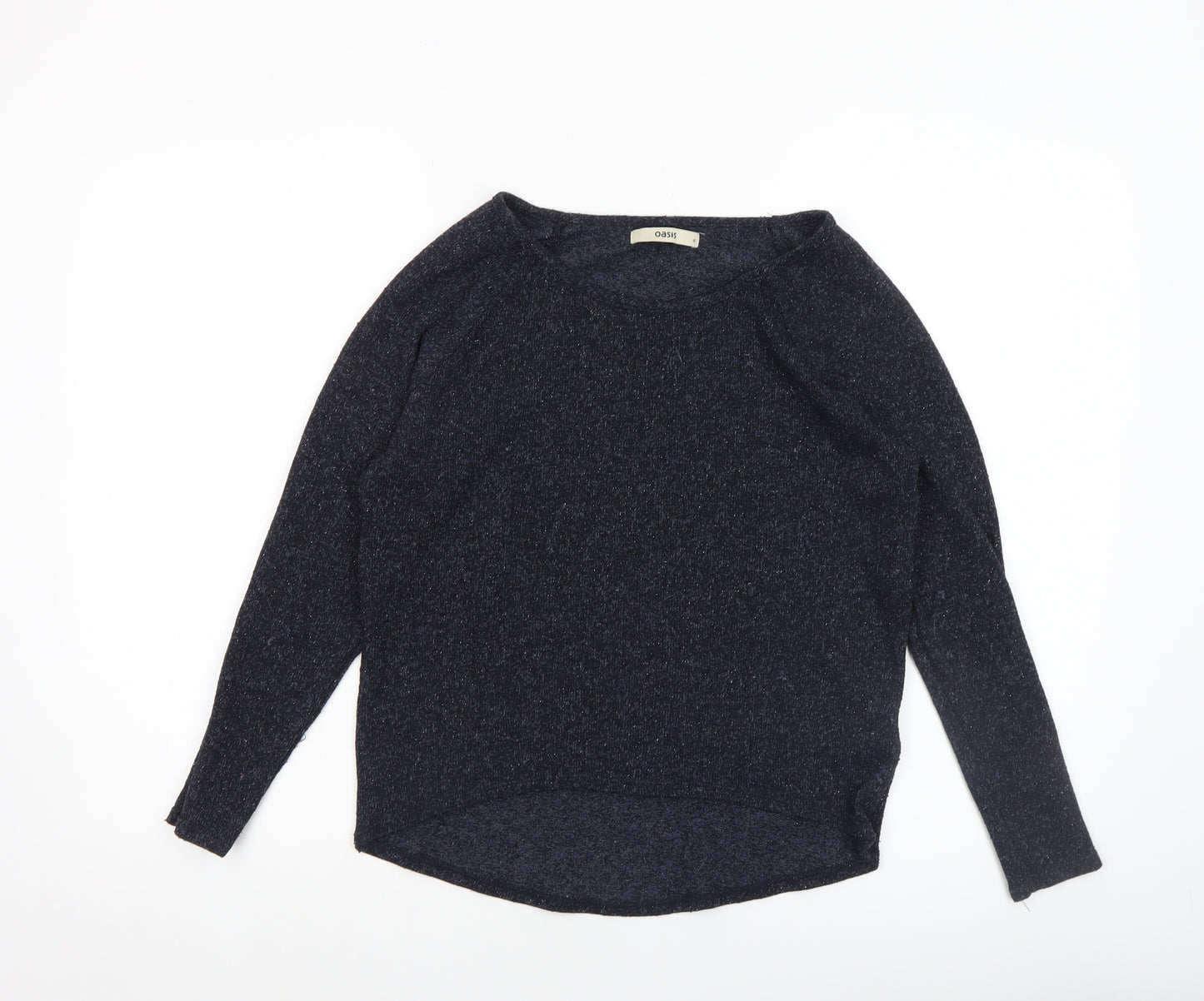 Oasis Women's Blue Metallic Knit Crew Neck Jumper Size S