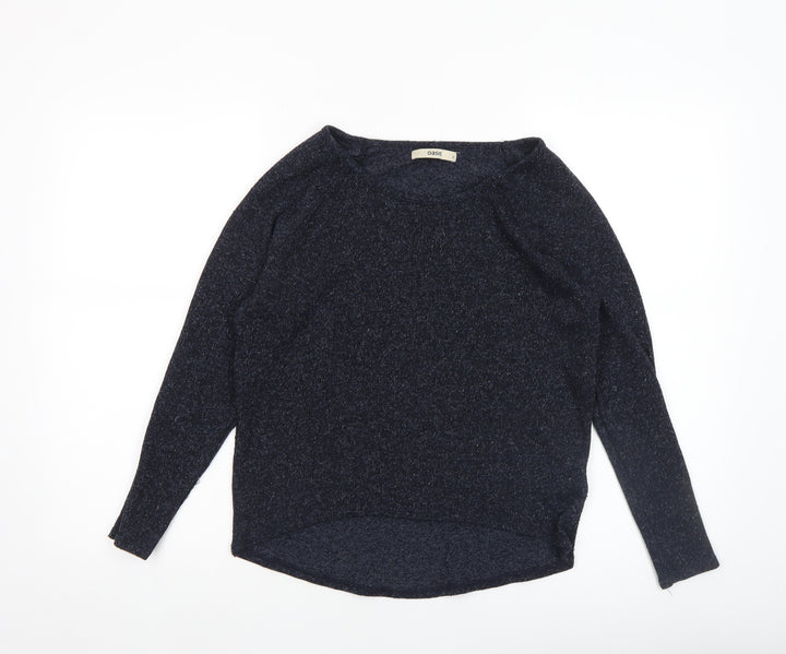 Oasis Women's Blue Metallic Knit Crew Neck Jumper Size S