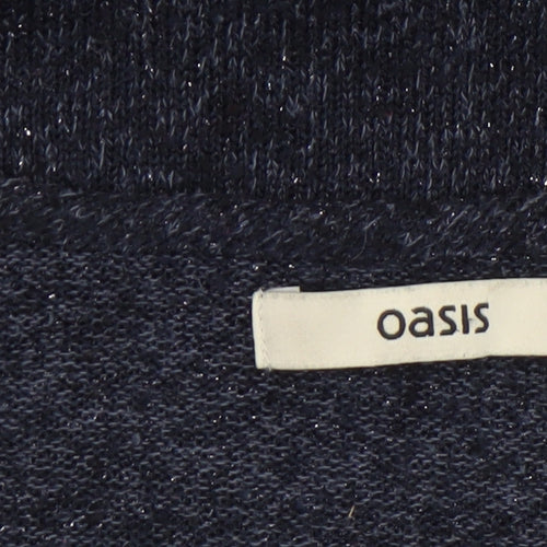 Oasis Women's Blue Metallic Knit Crew Neck Jumper Size S