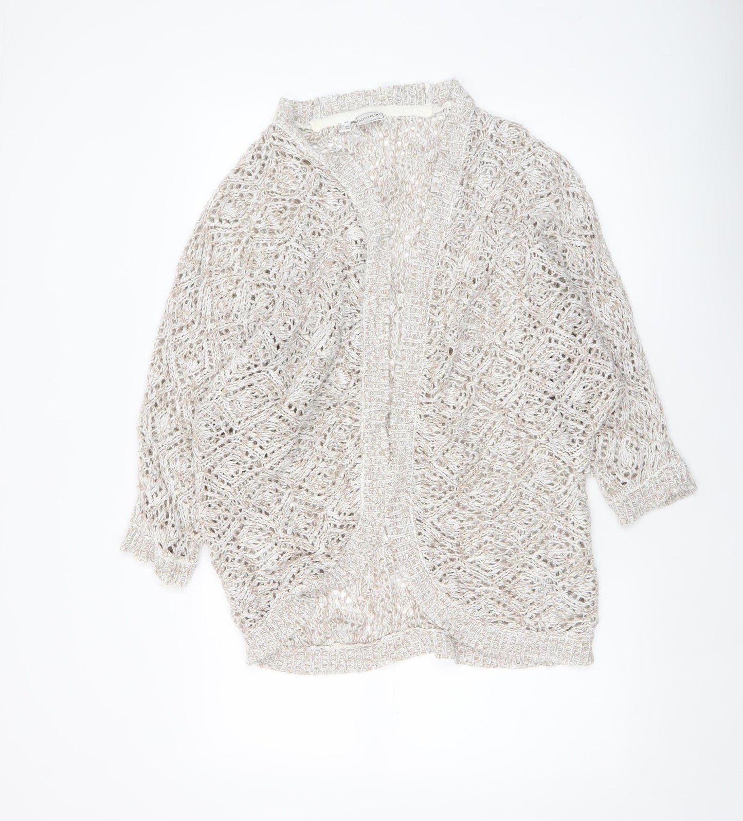 Bodyflirt Women Beige Open Knit Acrylic Cardigan Size S