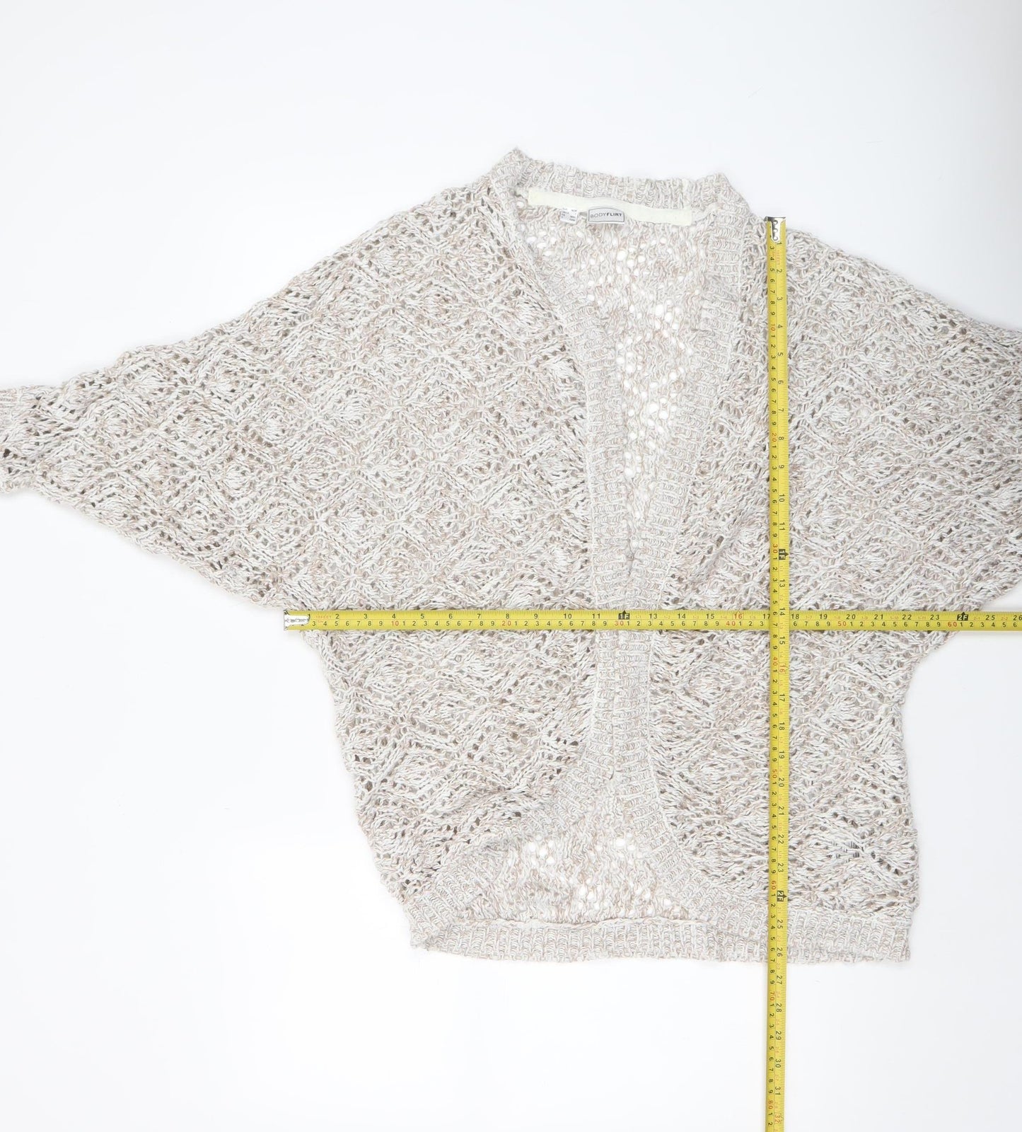 Bodyflirt Women Beige Open Knit Acrylic Cardigan Size S