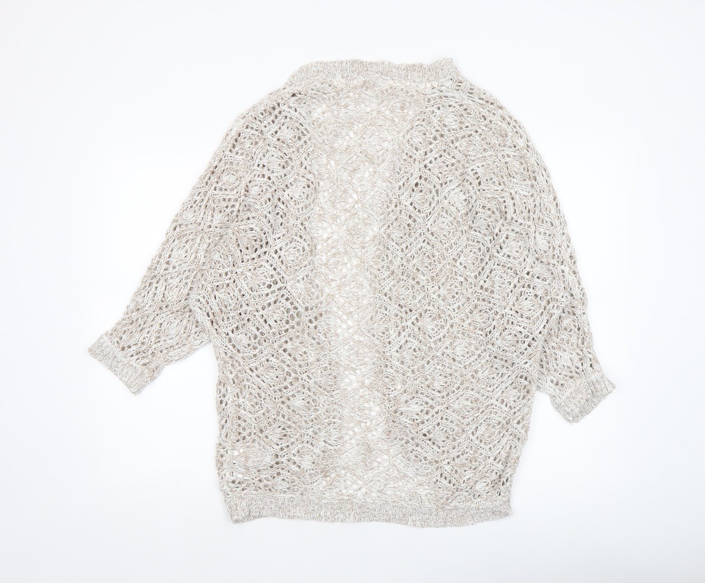Bodyflirt Women Beige Open Knit Acrylic Cardigan Size S