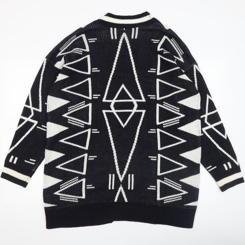 H&M Women’s Black & White Aztec Cardigan Size 12 Relaxed Fit Knit