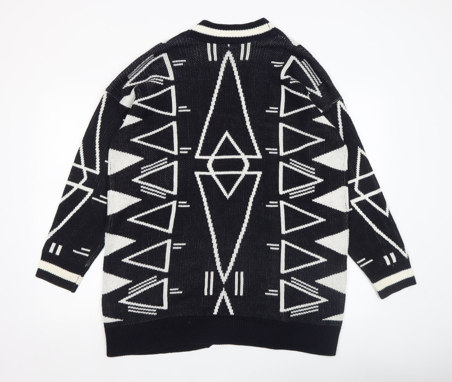 H&M Women’s Black & White Aztec Cardigan Size 12 Relaxed Fit Knit