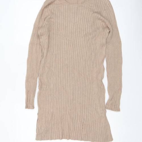 Marks and Spencer Women Beige Ribbed Tunic Jumper Size 10