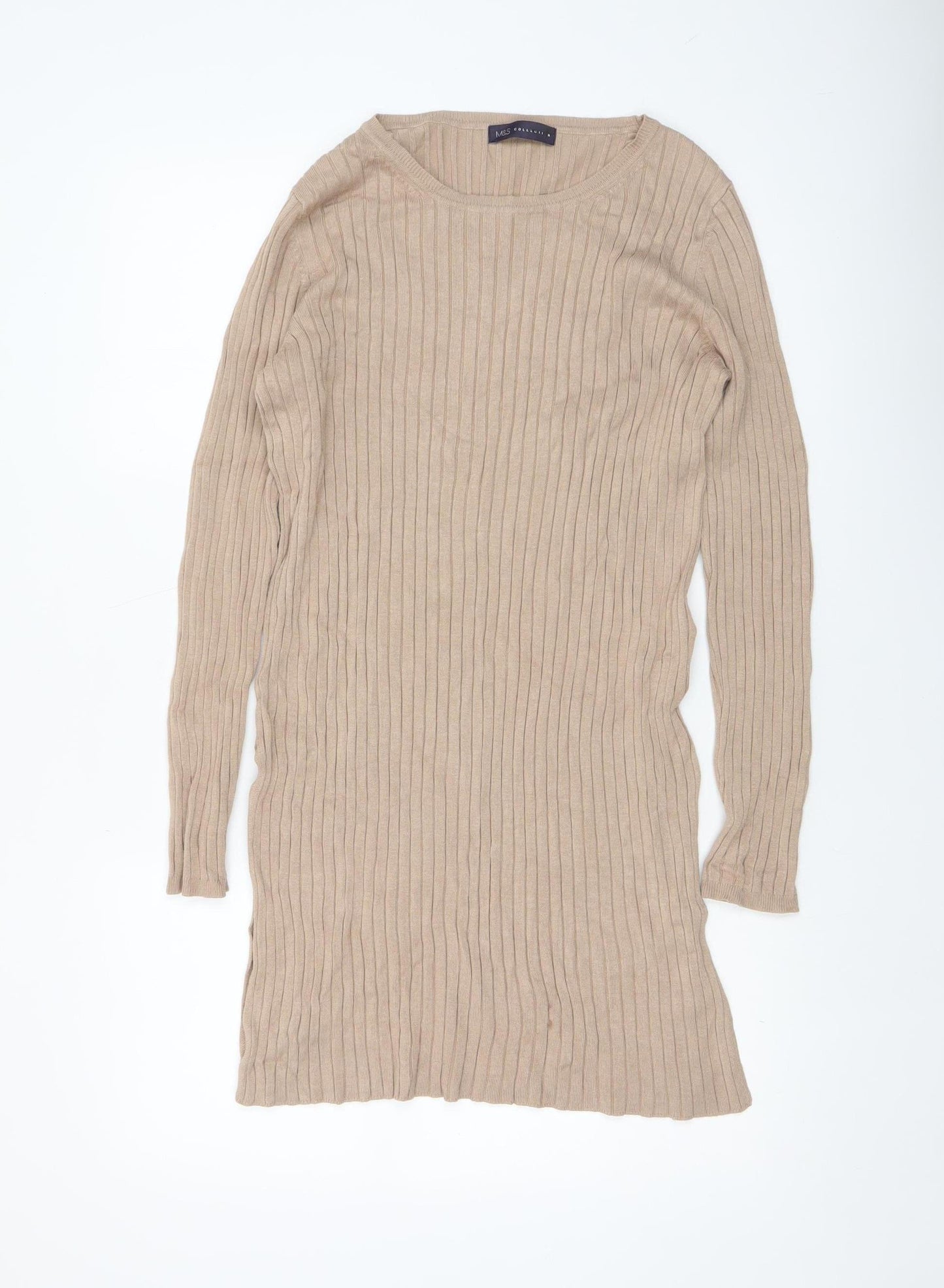 Marks and Spencer Women Beige Ribbed Tunic Jumper Size 10