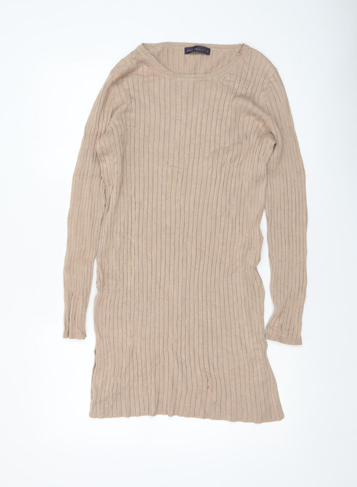 Marks and Spencer Women Beige Ribbed Tunic Jumper Size 10