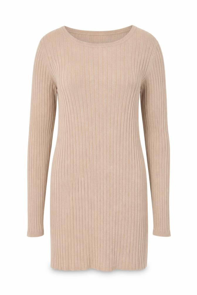 Front view of Marks & Spencer Women Beige Ribbed Tunic Jumper, size 10