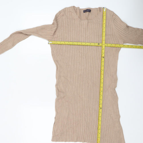 Marks and Spencer Women Beige Ribbed Tunic Jumper Size 10