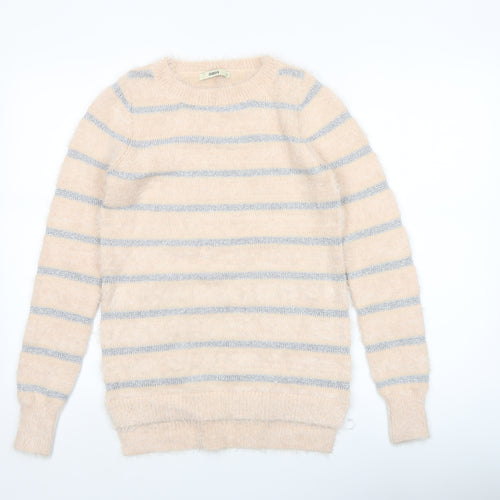 Oasis Womens Beige Striped Fluffy Knit Jumper XS