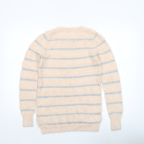 Oasis Womens Beige Striped Fluffy Knit Jumper XS