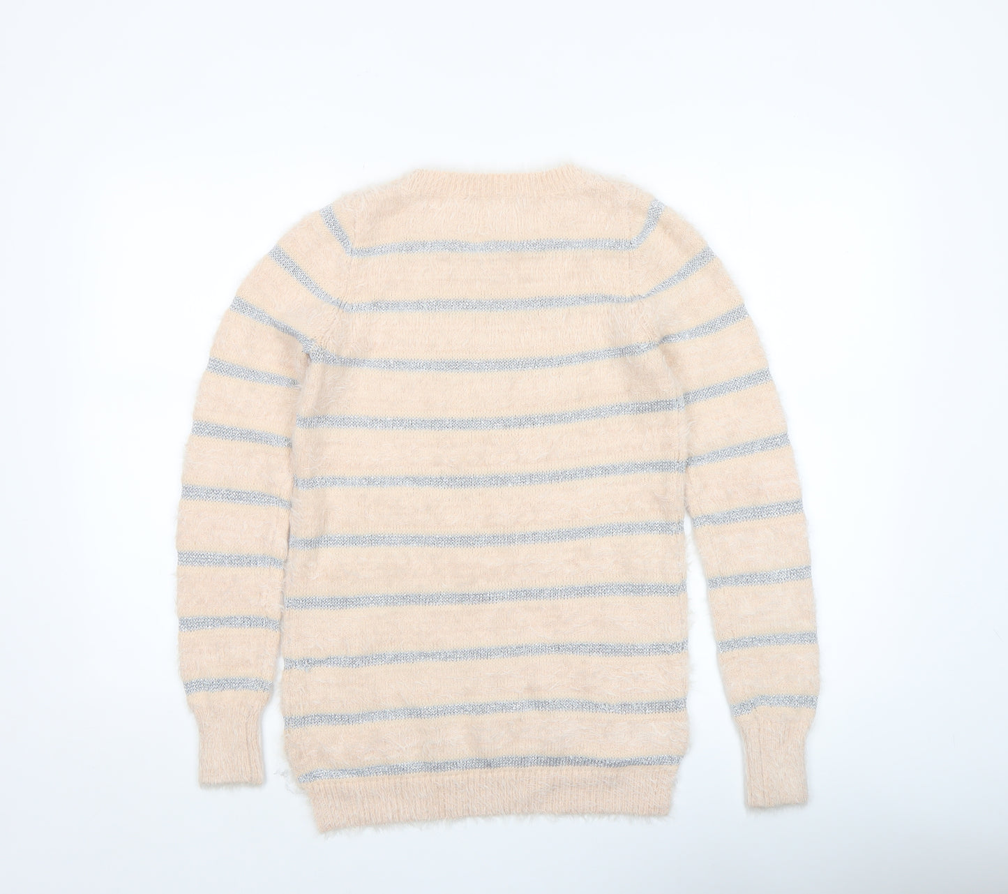 Oasis Womens Beige Striped Fluffy Knit Jumper XS