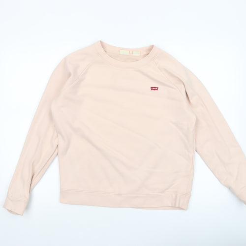 Levi's Women Beige Cotton Crew Neck Pullover Sweatshirt Size S