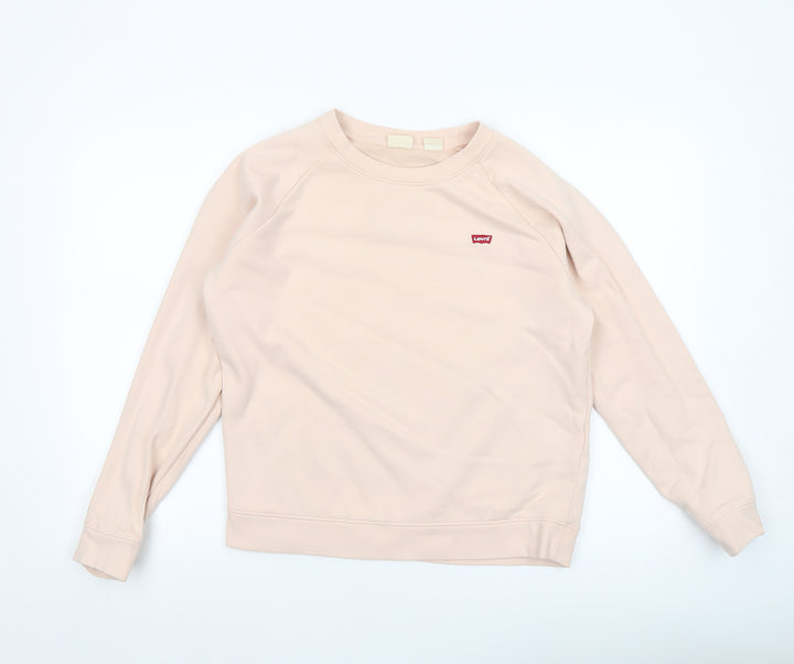 Levi's Women Beige Cotton Crew Neck Pullover Sweatshirt Size S