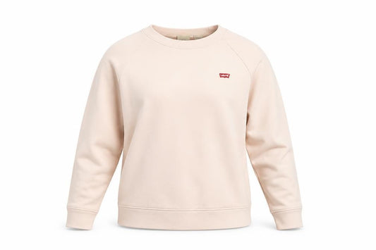 Front view of Levi's Women Beige Cotton Crew Neck Pullover Sweatshirt, size S