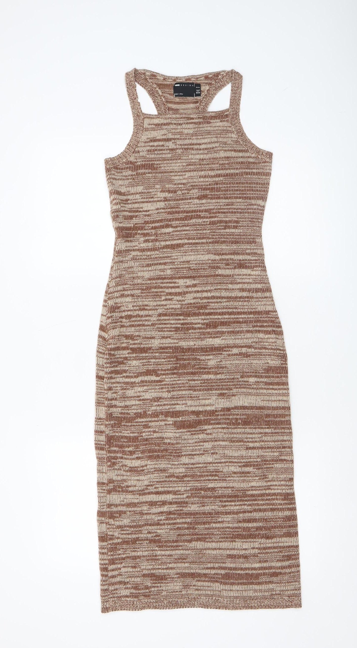 ASOS DESIGN Women’s Brown Midi Bodycon Knit Sleeveless Dress Size 4