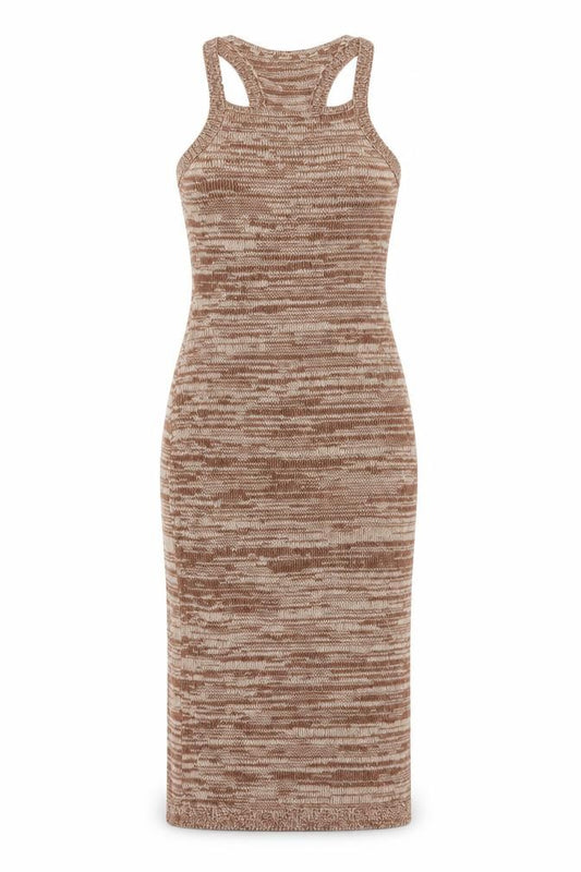 Front view of ASOS DESIGN Women’s Brown Midi Bodycon Knit Sleeveless Dress, size UK 4