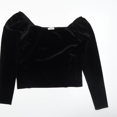 Oasis Women Black Velvet Long Sleeve Cropped Blouse Size L