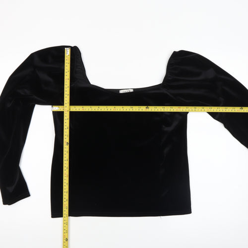 Oasis Women Black Velvet Long Sleeve Cropped Blouse Size L