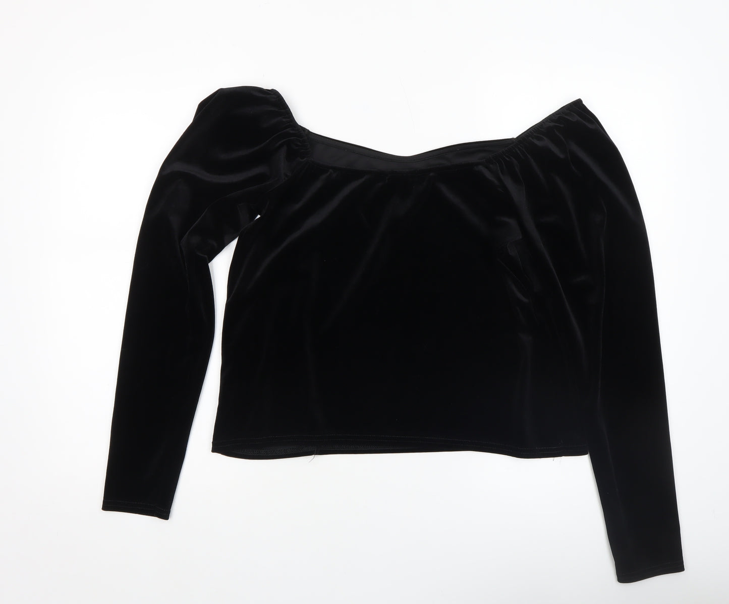 Oasis Women Black Velvet Long Sleeve Cropped Blouse Size L