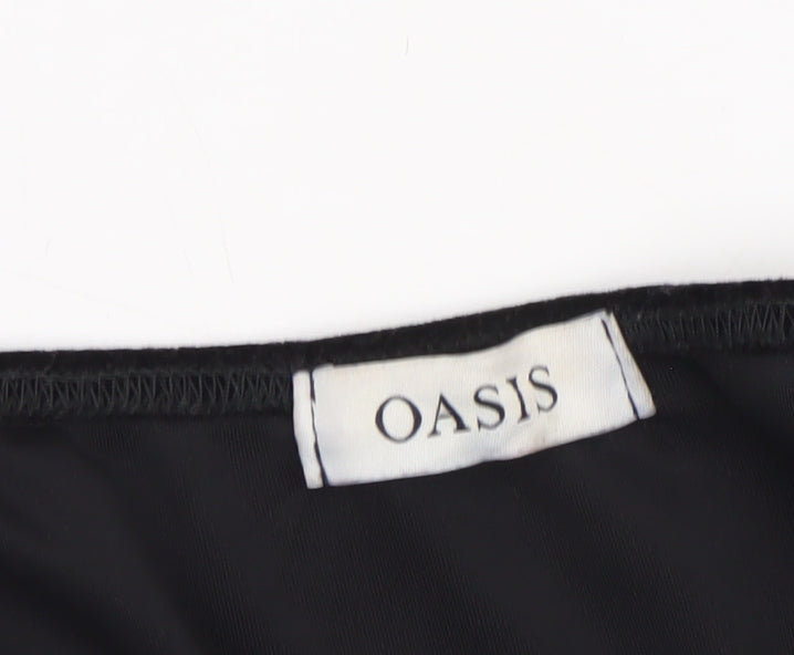 Oasis Women Black Velvet Long Sleeve Cropped Blouse Size L