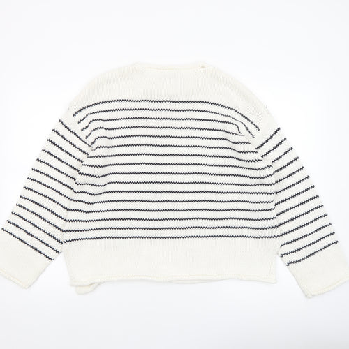 ZARA Women Ivory Striped Cotton Knit Jumper Size L