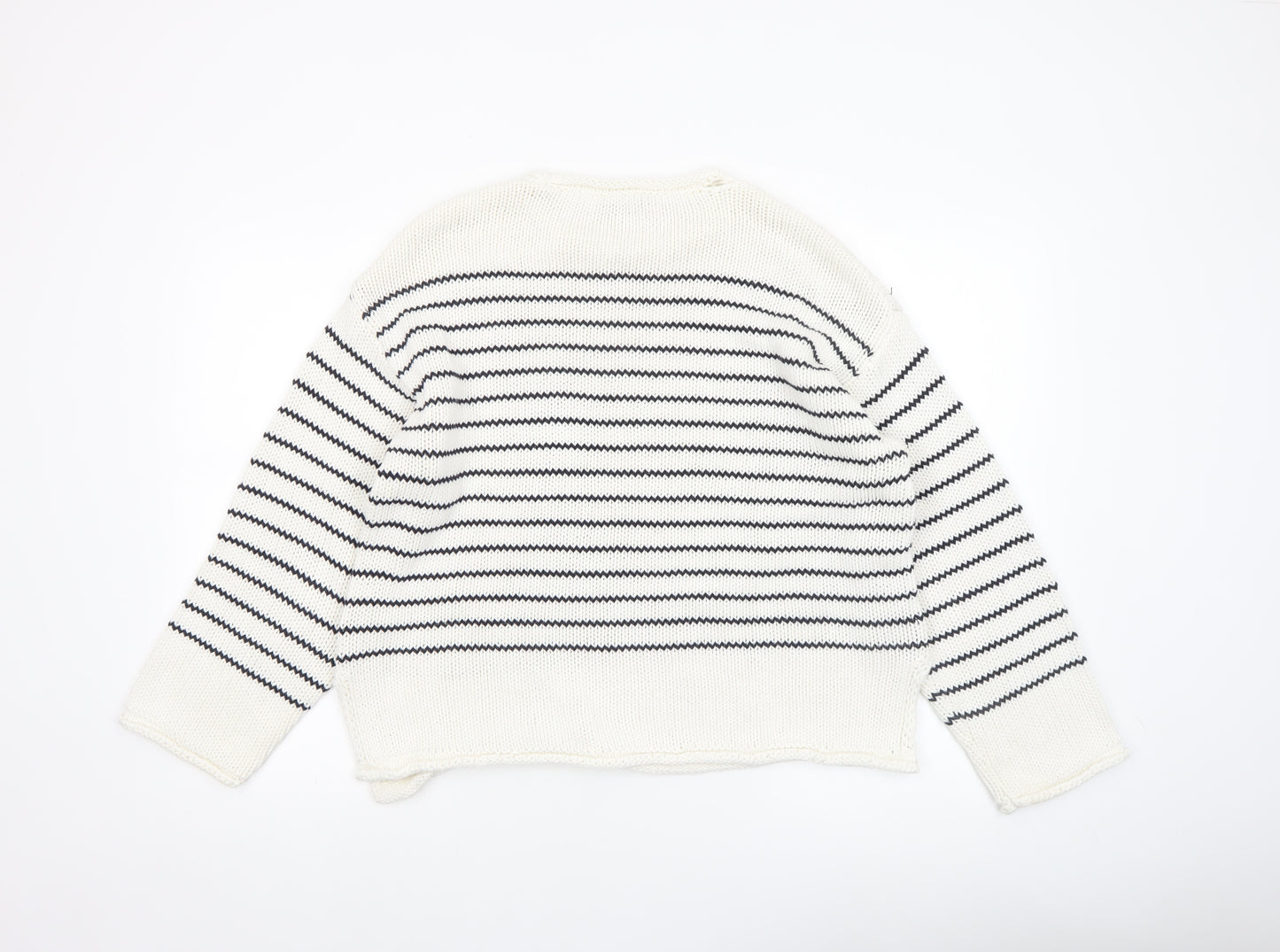 ZARA Women Ivory Striped Cotton Knit Jumper Size L