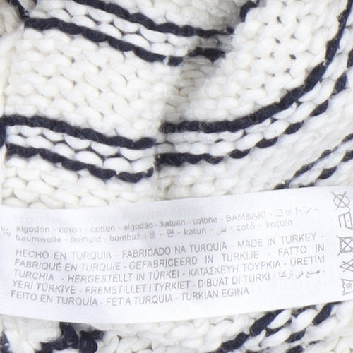 ZARA Women Ivory Striped Cotton Knit Jumper Size L