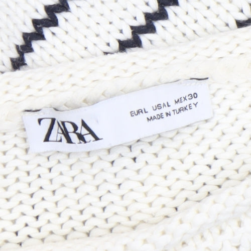 ZARA Women Ivory Striped Cotton Knit Jumper Size L