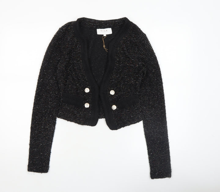 Vila Womens Black Knit Cardigan Small Long Sleeve Blazer Style