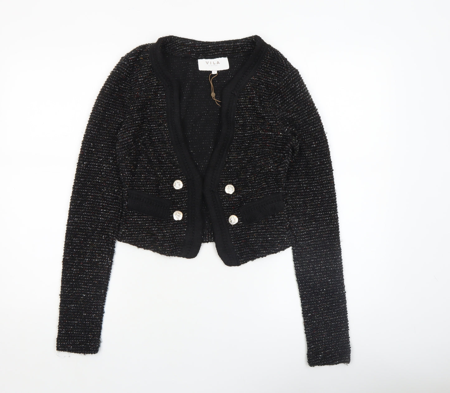 Vila Womens Black Knit Cardigan Small Long Sleeve Blazer Style