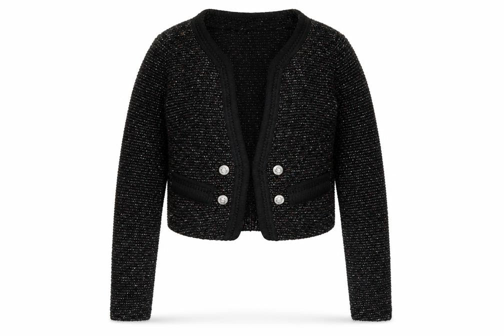 Front view of VILA women’s black knit cardigan small long sleeve blazer style