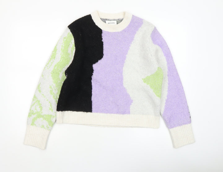 Monki Women’s Multicoloured Pullover Jumper Size S Crew Neck Knit