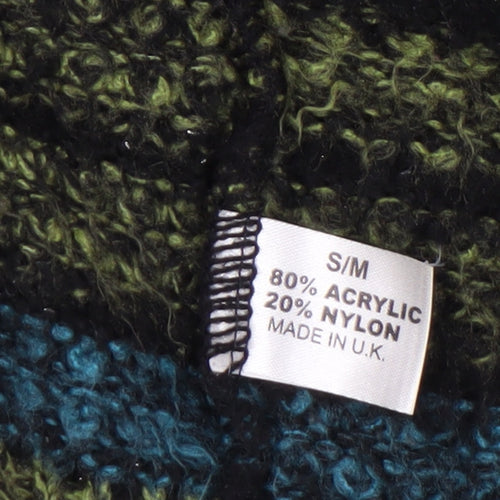 Pura Moda Women's Green Striped Chunky Knit Open Cardigan S