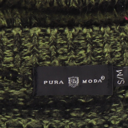 Pura Moda Women's Green Striped Chunky Knit Open Cardigan S