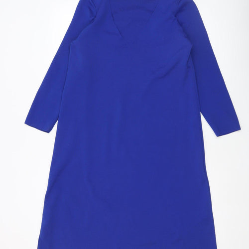 Reserved Women’s Blue Knee Length Shift Dress Size L V-Neck Long Sleeve