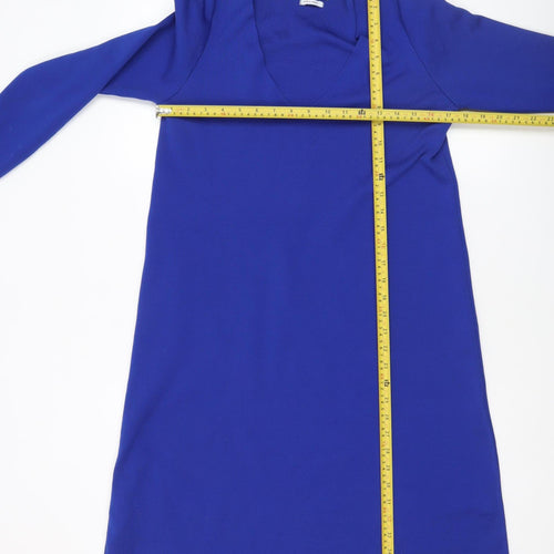 Reserved Women’s Blue Knee Length Shift Dress Size L V-Neck Long Sleeve