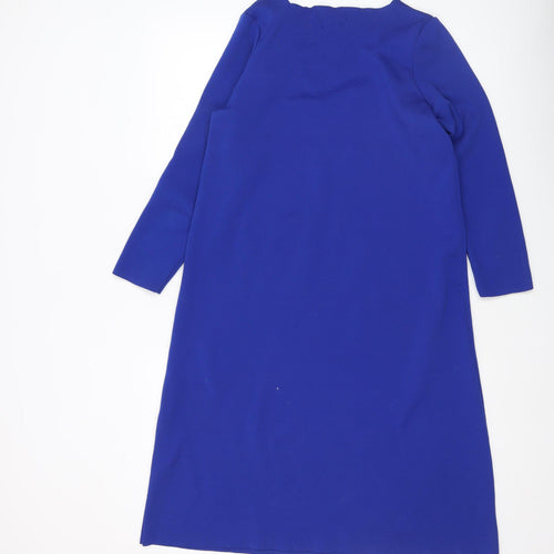 Reserved Women’s Blue Knee Length Shift Dress Size L V-Neck Long Sleeve