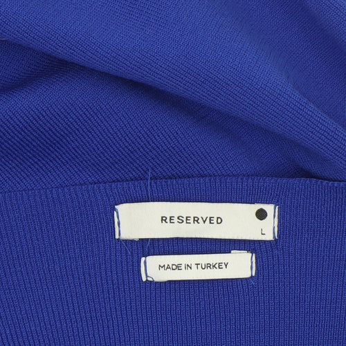 Reserved Women’s Blue Knee Length Shift Dress Size L V-Neck Long Sleeve