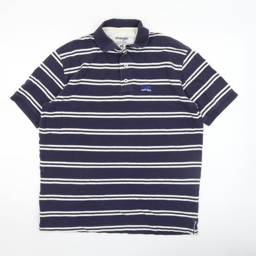 Wrangler Men’s Blue Striped Cotton Polo Shirt Size M Classic Fit
