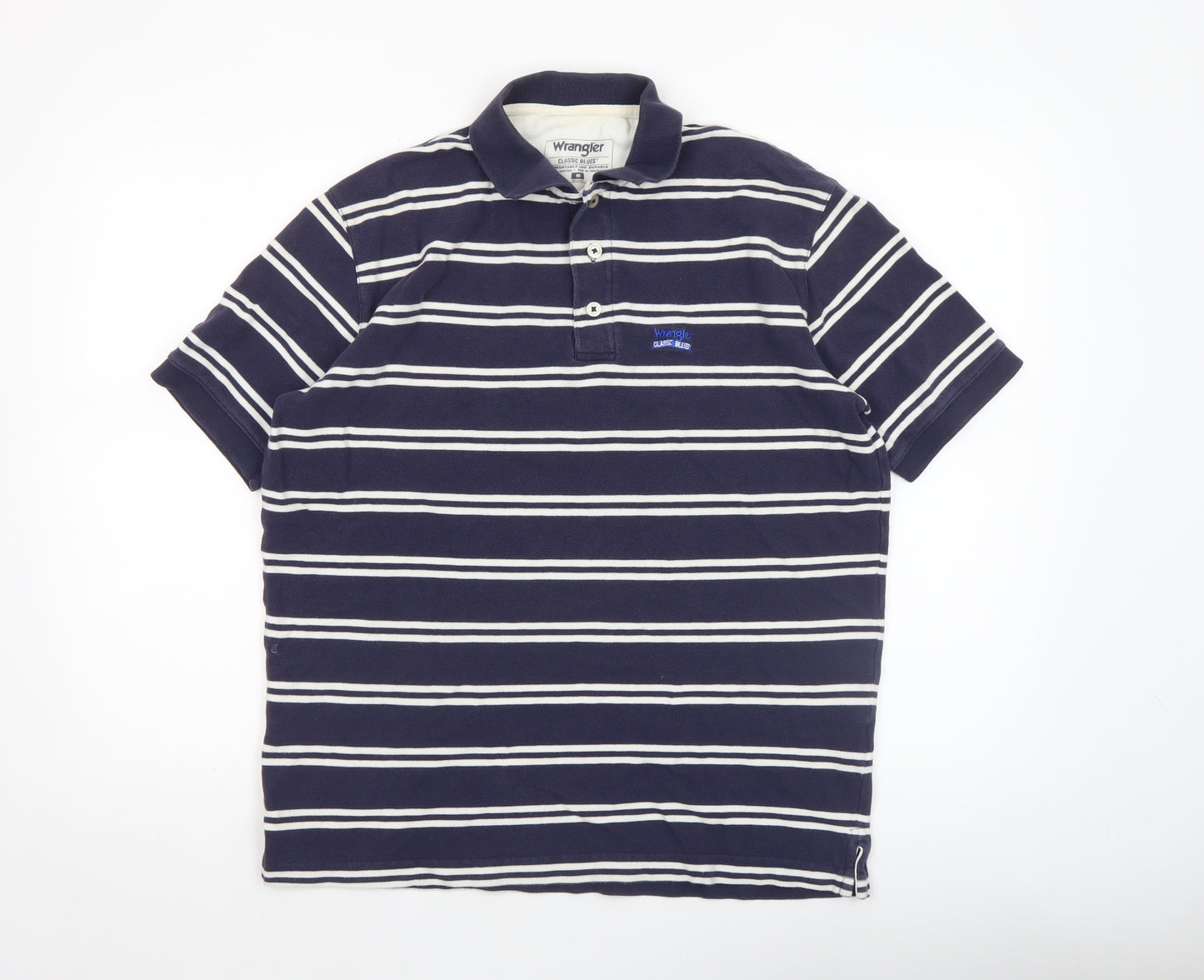 Wrangler Men’s Blue Striped Cotton Polo Shirt Size M Classic Fit